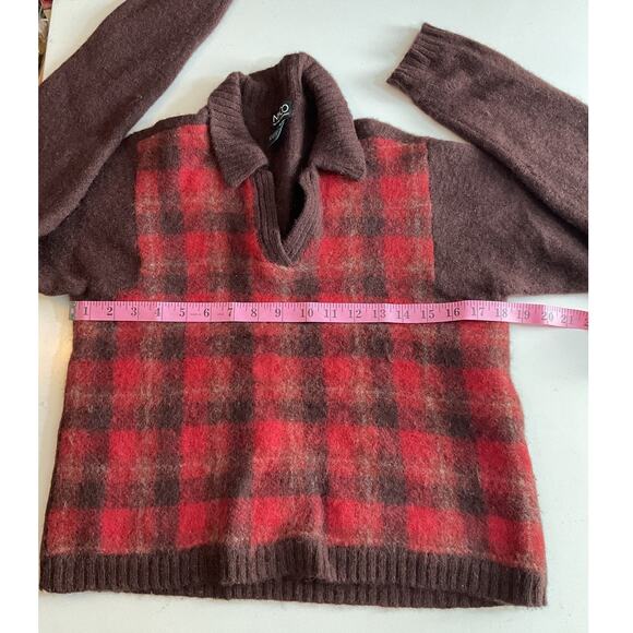 Vtg New York & Company Plaid Pullover Crewneck 100% WOOL Sweater Large - Picture 3 of 6